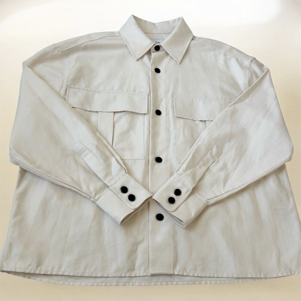 Zara Fluid Relaxed Fit Oversized Shirt White Ecru Long Sleeve Buttoned Cuff Sz M